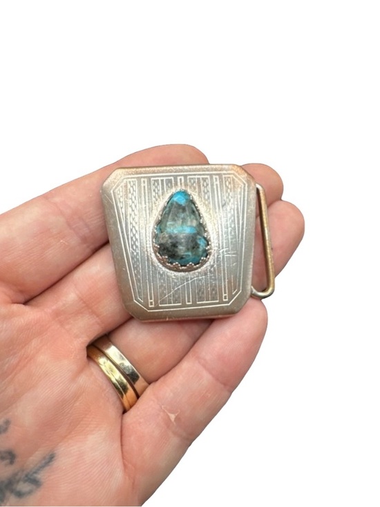 Vintage Southwest Artisan Hickok Sterling Silver Morenci Turquoise Belt Buckle
